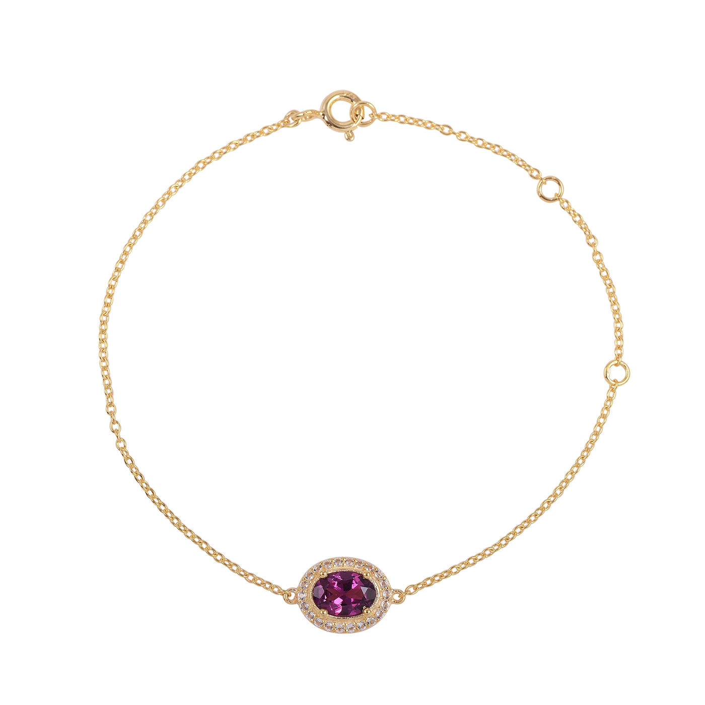 Oval Rhodolite Halo Adujstable Bracelet