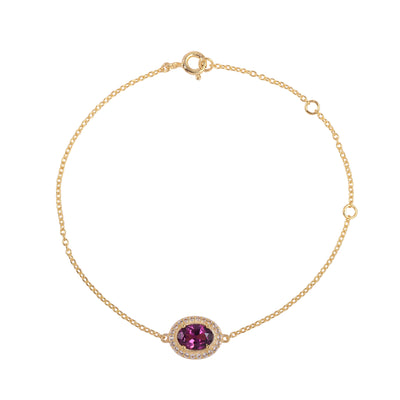 Oval Rhodolite Halo Adujstable Bracelet