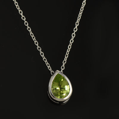 Green Peridot Solitaire Silver Necklace