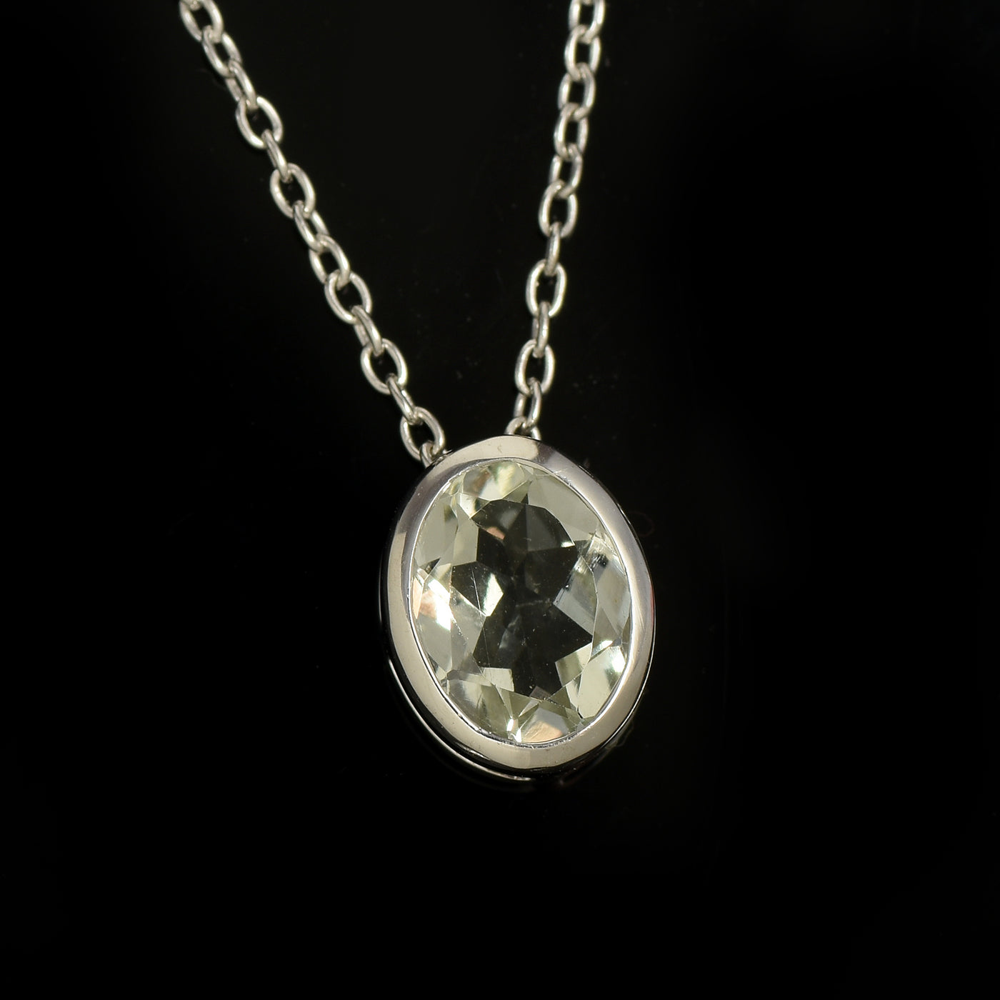 Oval Green Amethyst Solitaire Necklace