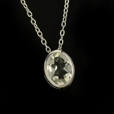 Oval Green Amethyst Solitaire Necklace