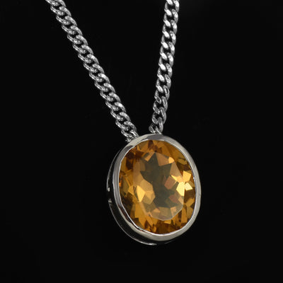 Oval Citrine Solitaire Chain Necklace