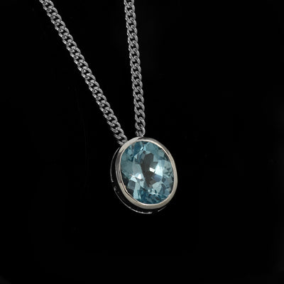 Oval Blue Topaz Solitaire Necklace