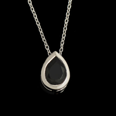 Pear Black Onyx Solitaire Chain Necklace