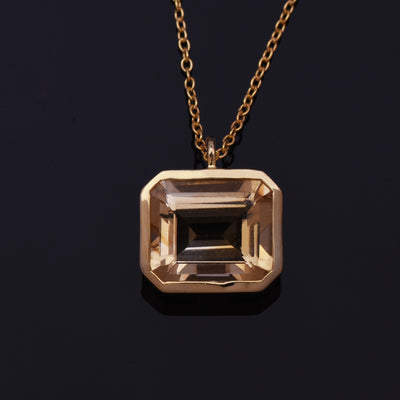 Solitaire Citrine Octagon Silver Necklace