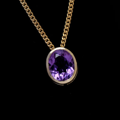 Oval Amethyst Solitaire Bezel Necklace