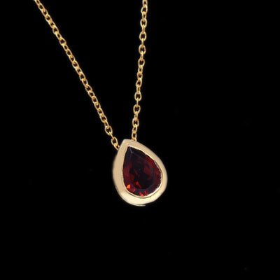 Pear Garnet Solitaire Dainty Necklace