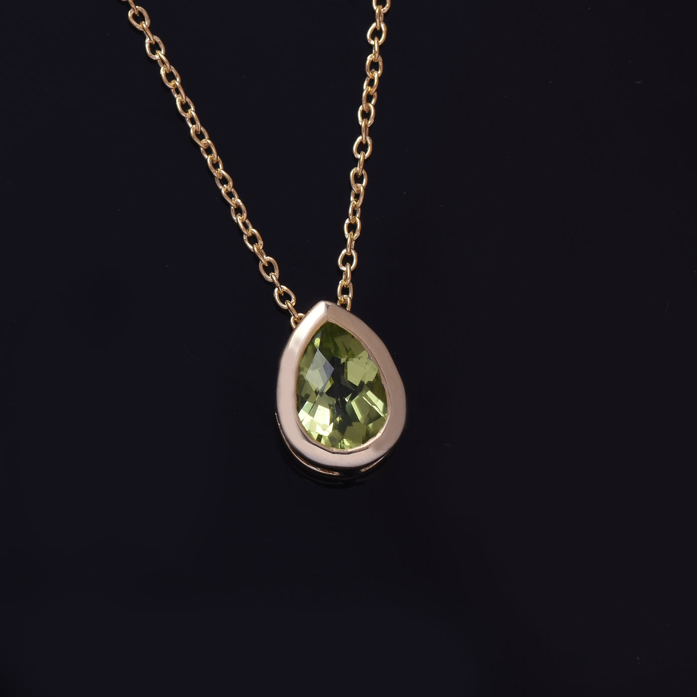 Pear Peridot Solitaire Chain Necklace