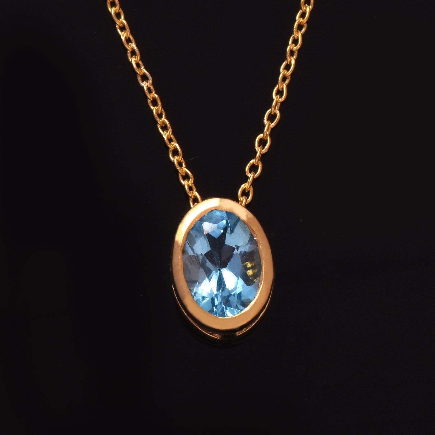 Oval Blue Topaz Solitaire Necklace