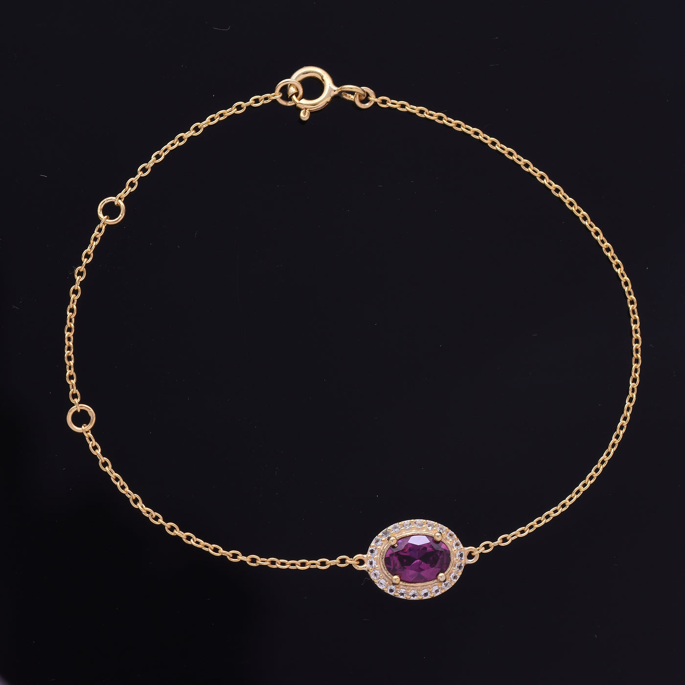 Oval Rhodolite Halo Adujstable Bracelet