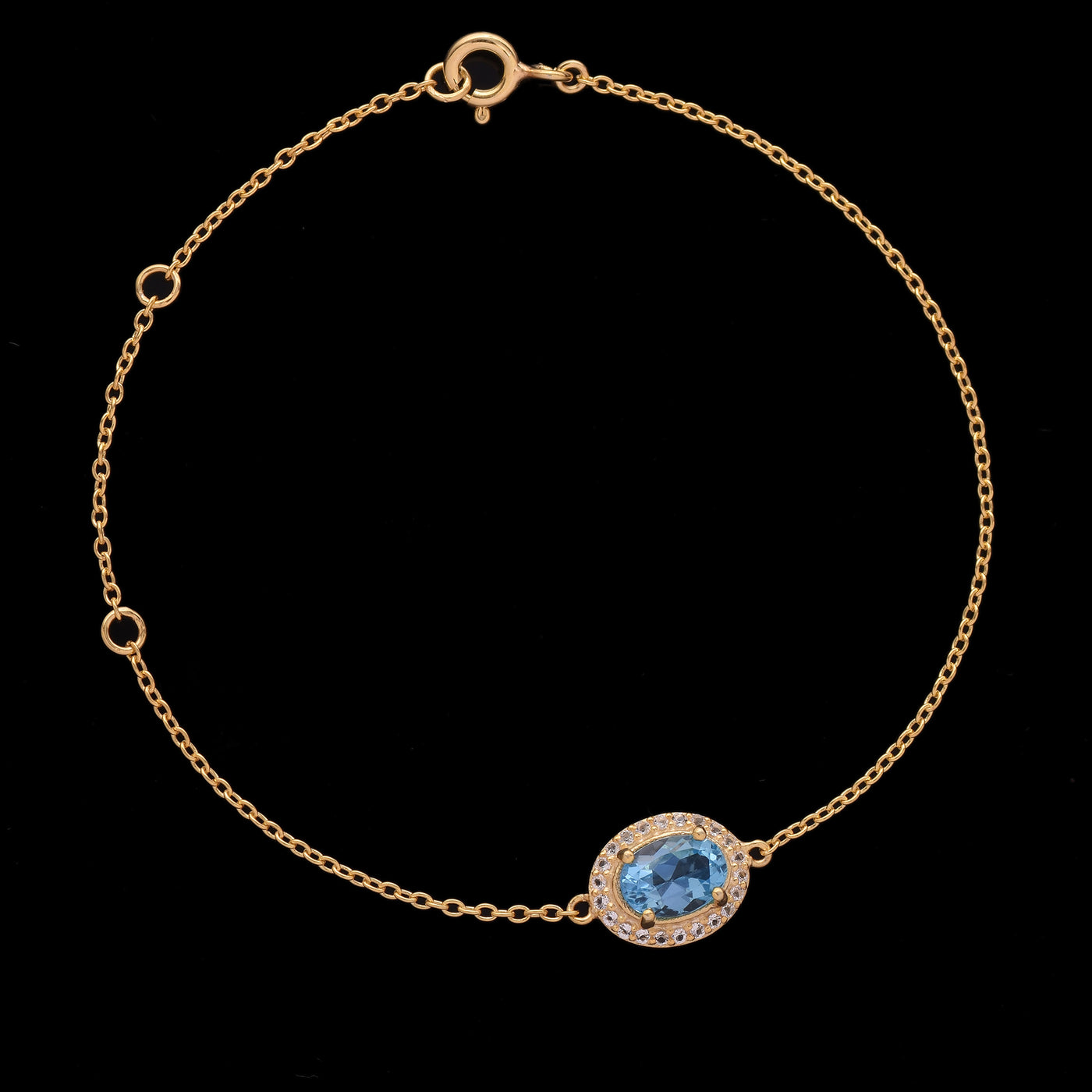 Oval Blue Topaz Halo Adujstable Bracelet