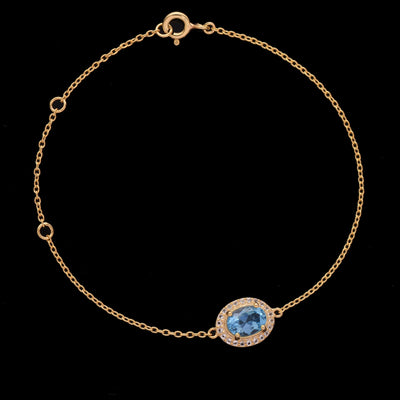 Oval Blue Topaz Halo Adujstable Bracelet