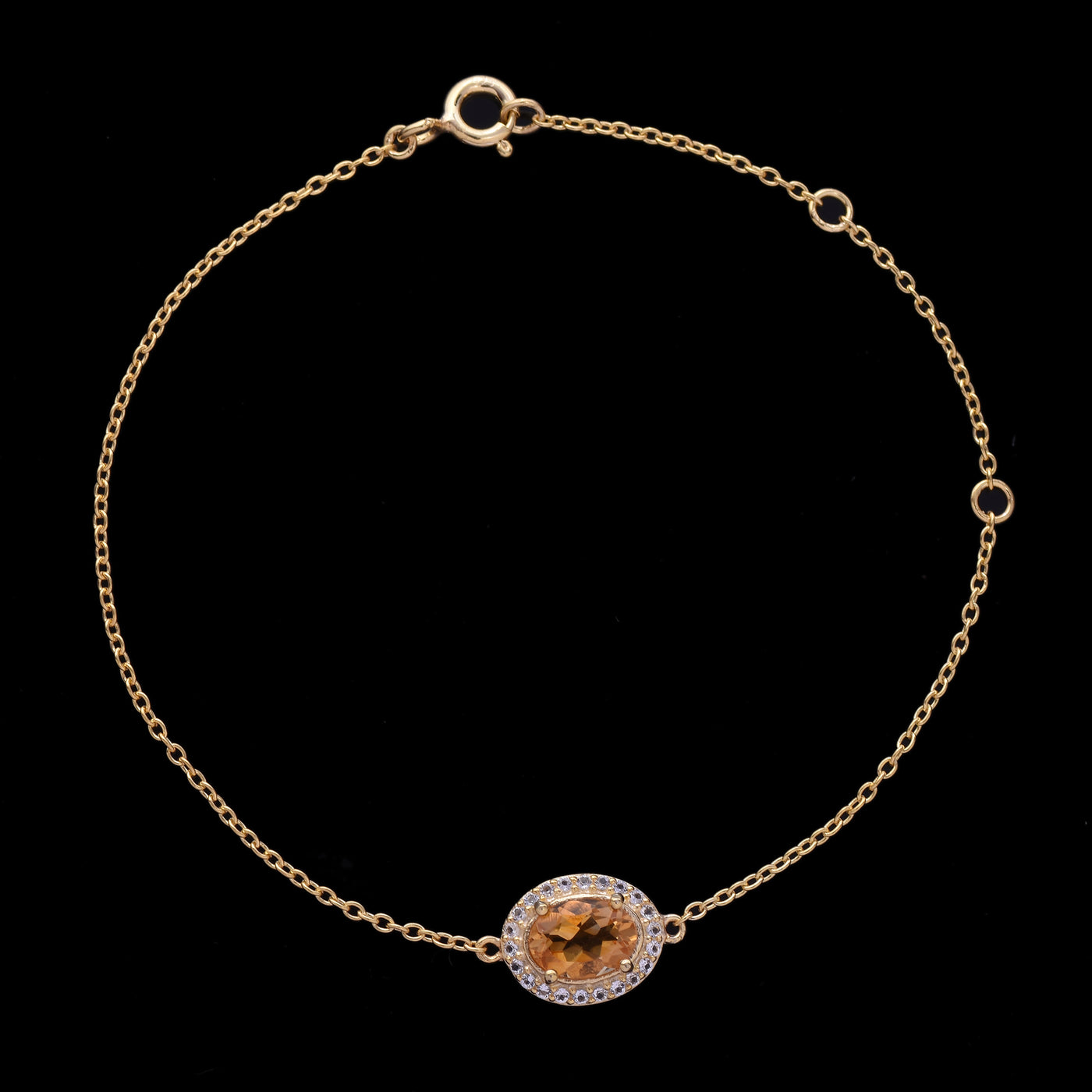 Oval Citrine Halo Adujstable Bracelet