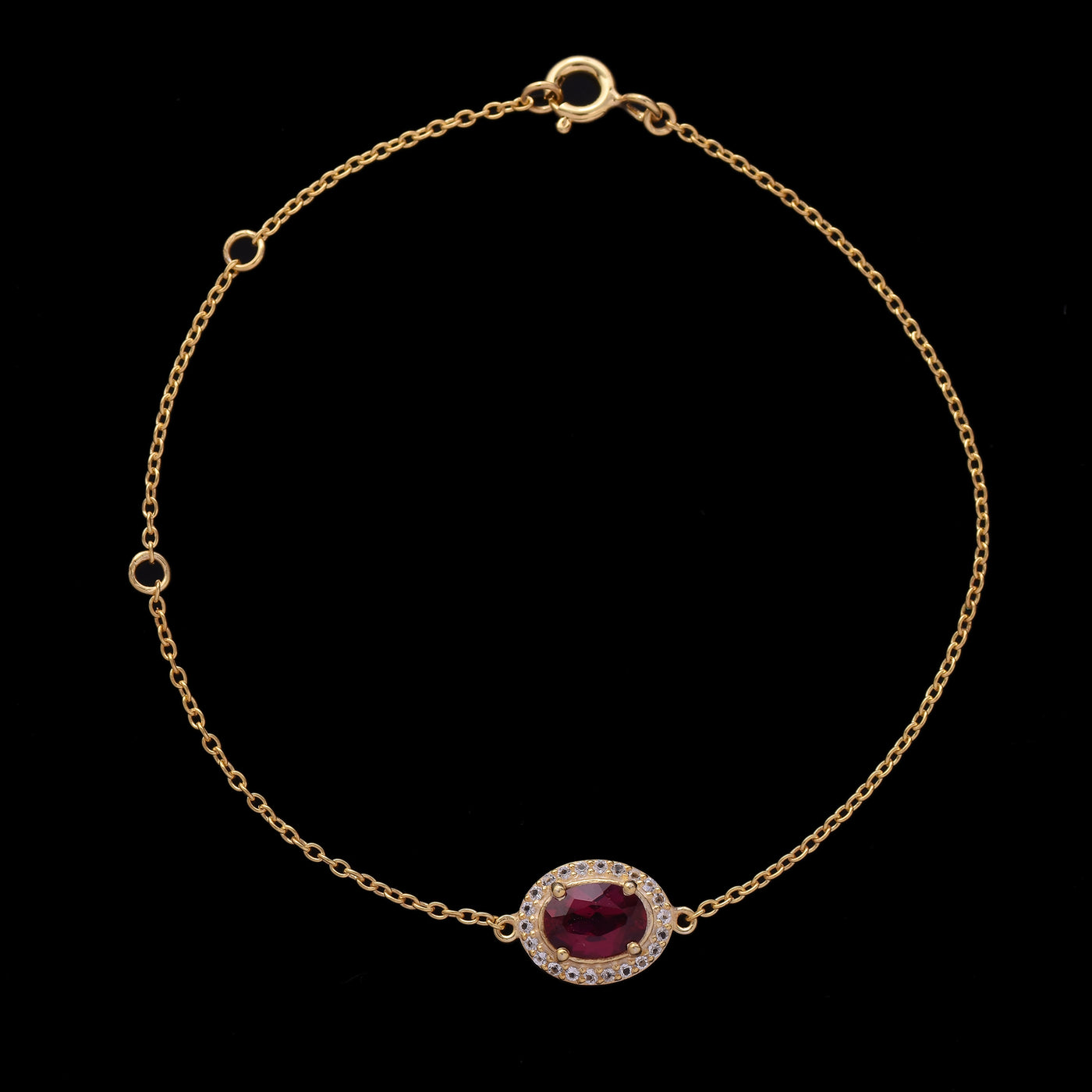 Oval Lab Ruby Halo Adujstable Bracelet