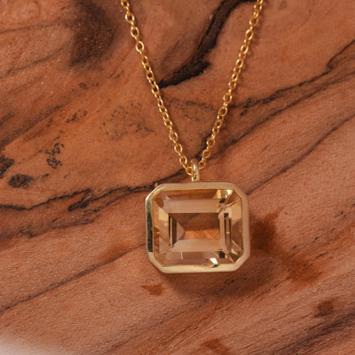 Solitaire Citrine Octagon Silver Necklace