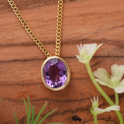 Oval Amethyst Solitaire Bezel Necklace