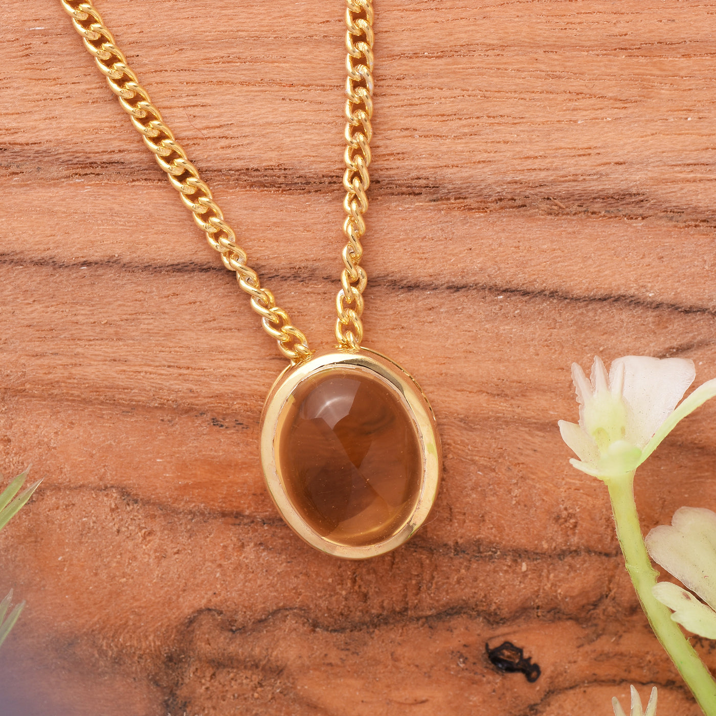 Citrine Solitaire Oval Chain Necklace