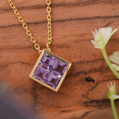 Square Amethyst Silver Chain Necklace