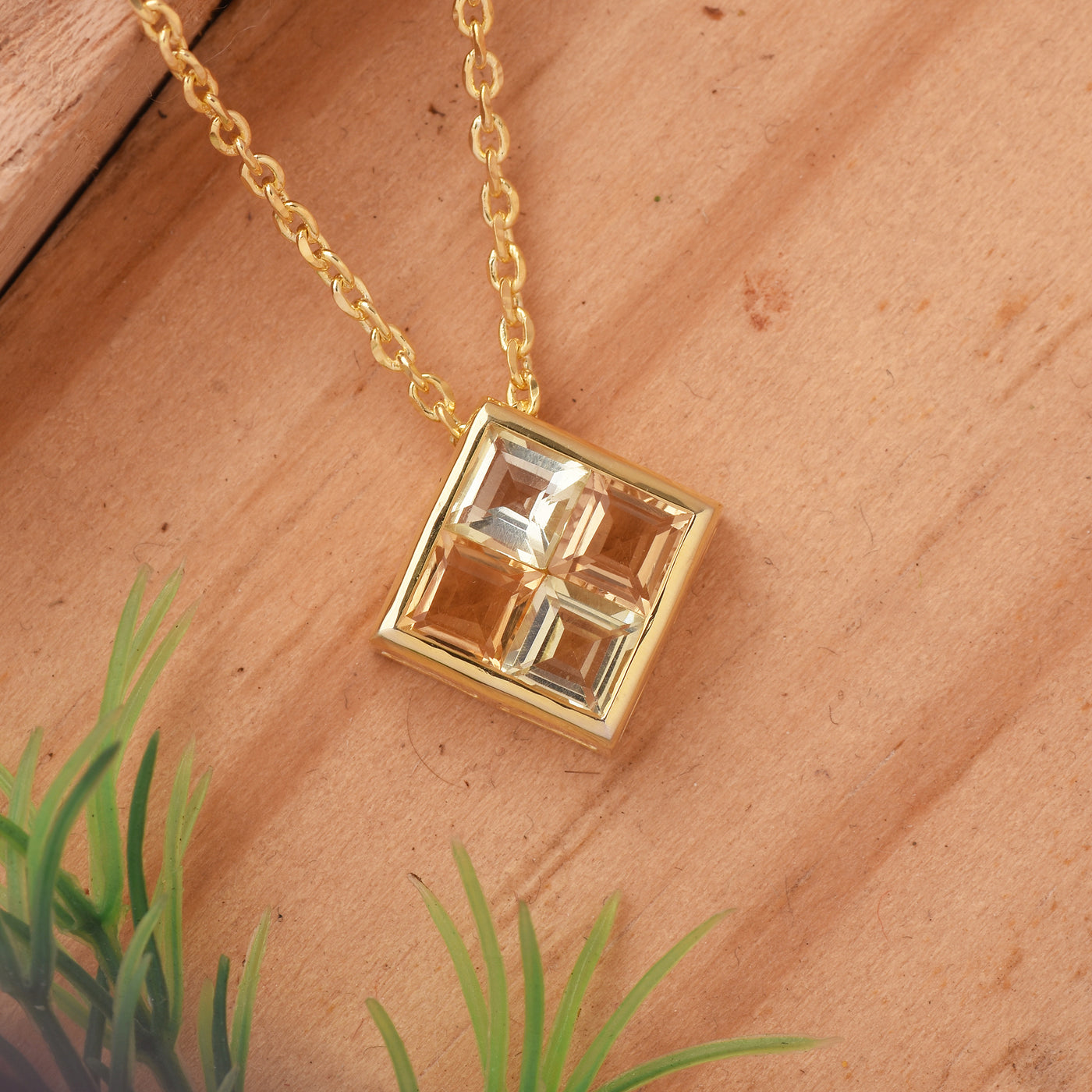 Square Lemon Quartz, Citrine Jigsaw Chain