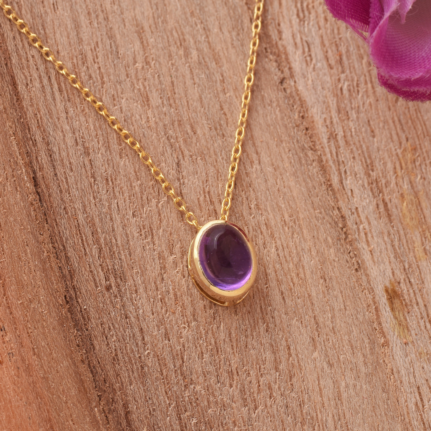 Oval Amethyst Solitaire Necklace