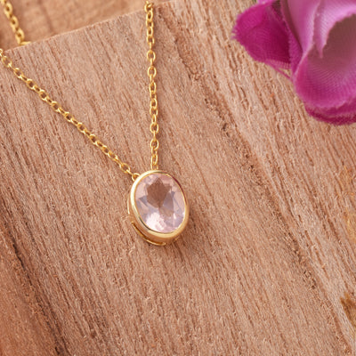 Oval Rose Quartz Silver Necklace