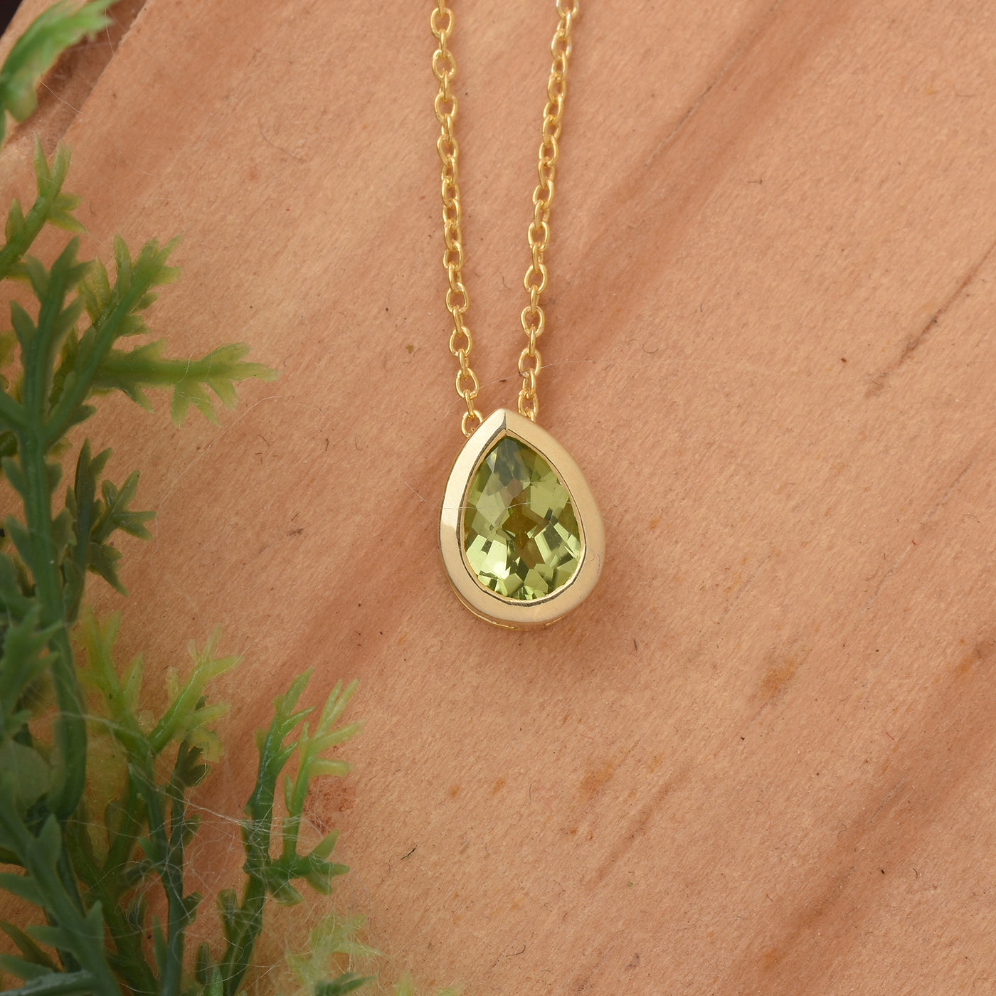 Pear Peridot Solitaire Chain Necklace