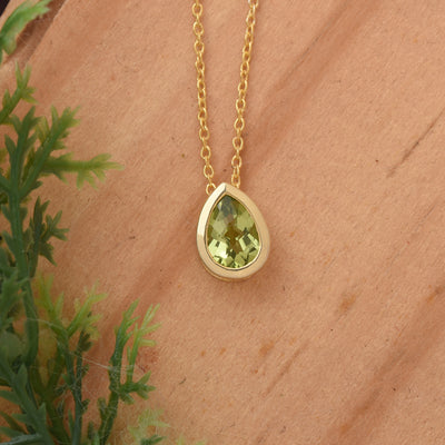 Pear Peridot Solitaire Chain Necklace