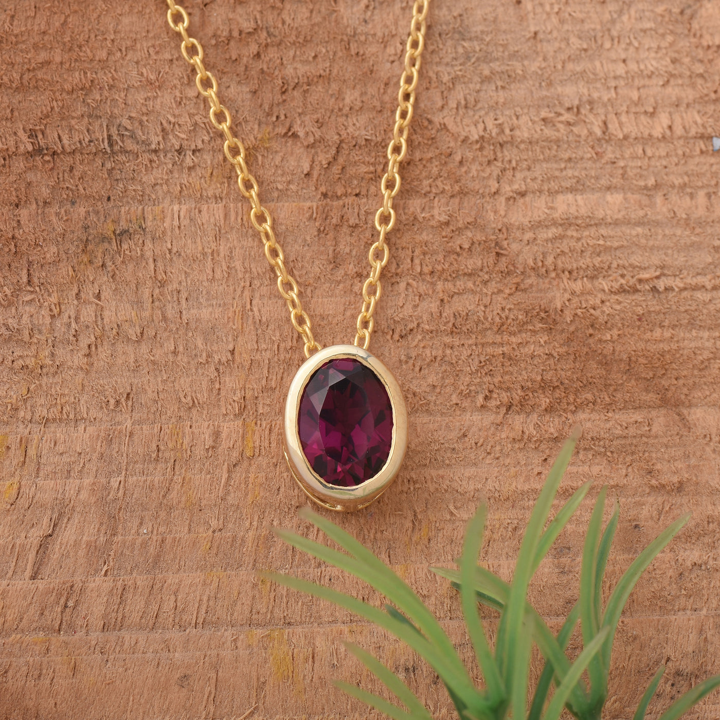 Oval Rhodolite Solitaire Necklace