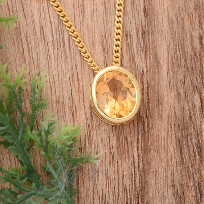 Delicate Oval Citrine Solitaire Necklace