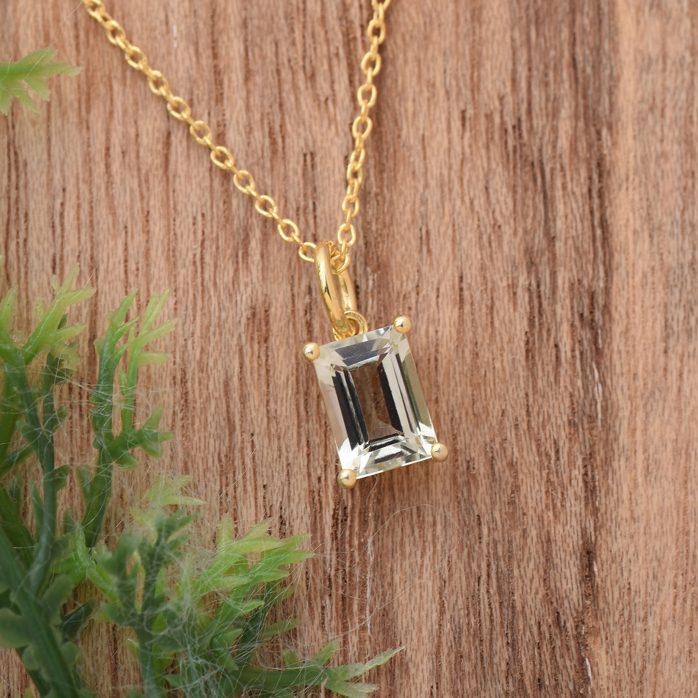 Solitaire Octagon Green Amethyst Chain Necklace