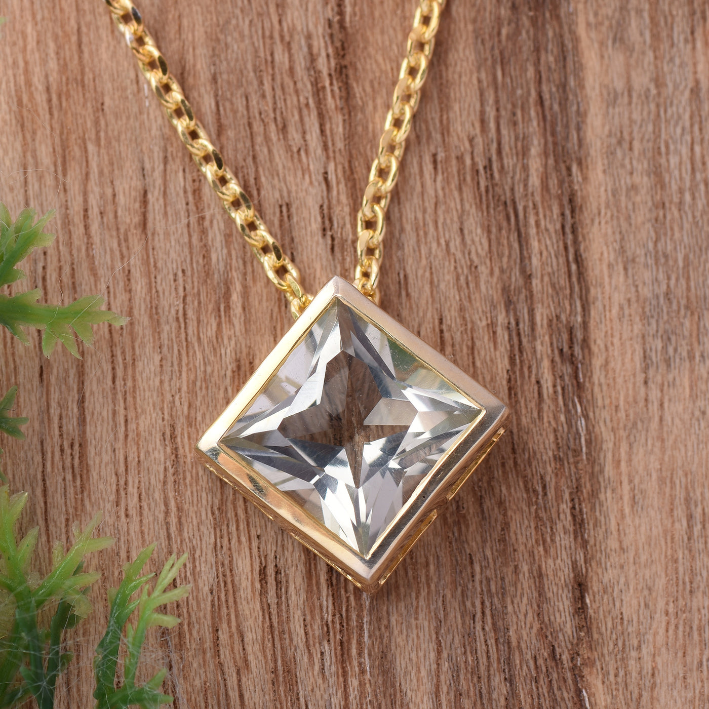 Square Green Amethyst Solitaire Chain