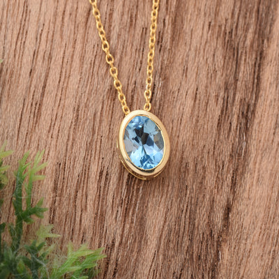 Oval Blue Topaz Solitaire Necklace