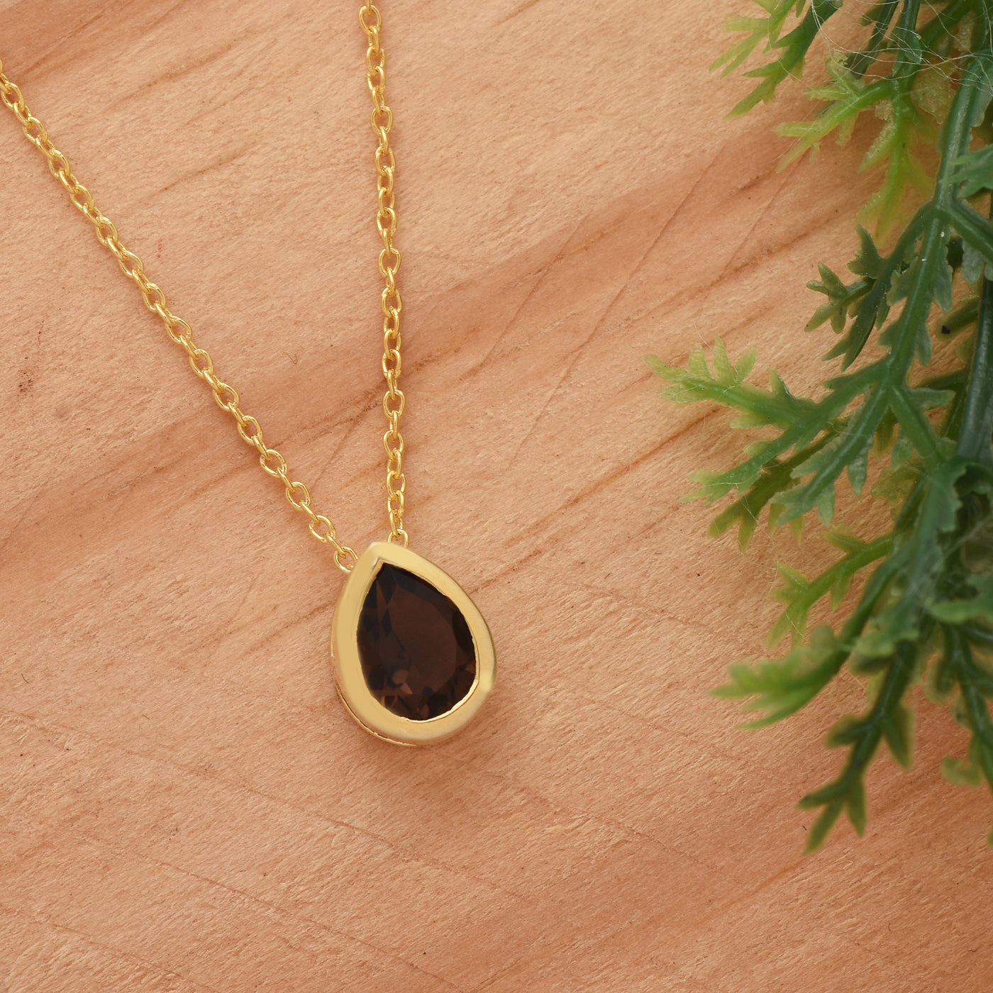 Pear Smokey Quartz Solitaire Necklace