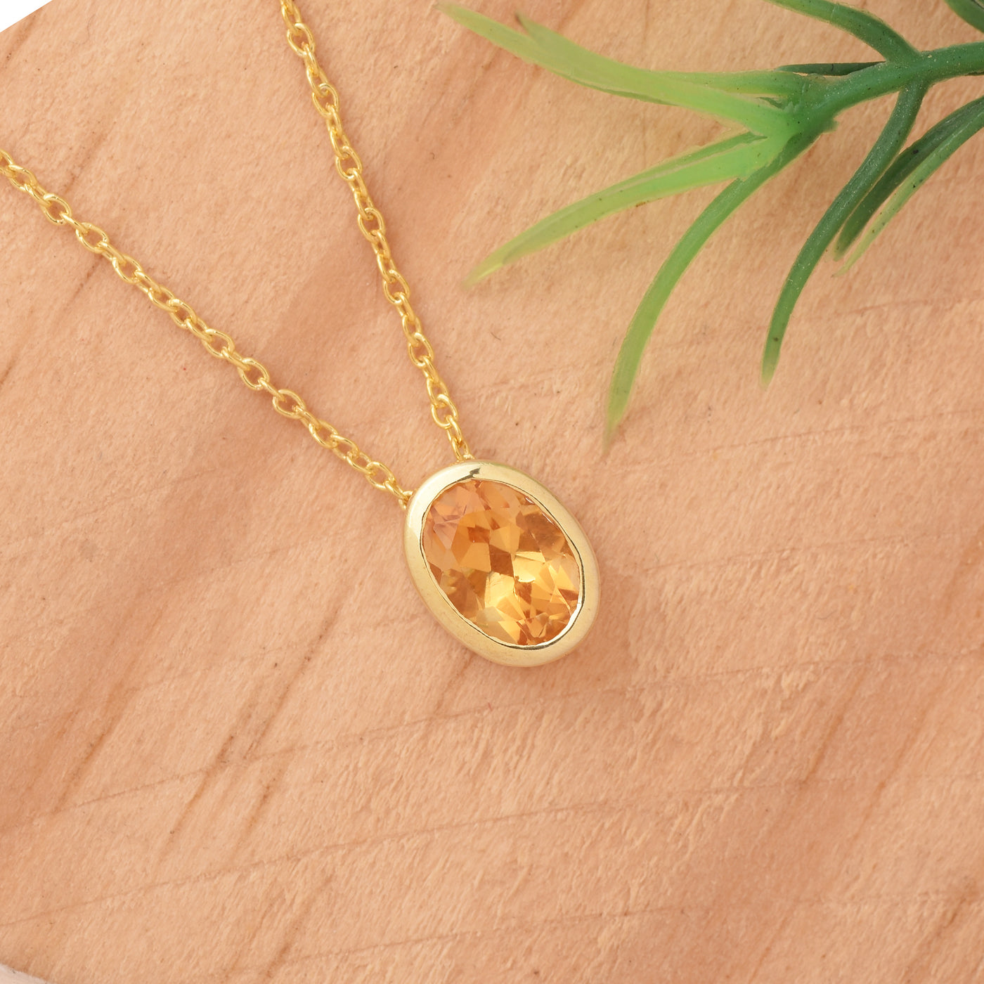 Oval Cut Solitaire Citrine Necklace