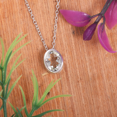 Oval Green Amethyst Solitaire Necklace