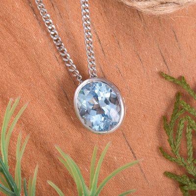 Oval Blue Topaz Solitaire Necklace