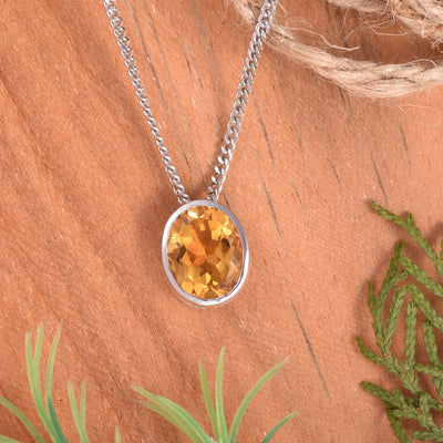 Oval Citrine Solitaire Chain Necklace