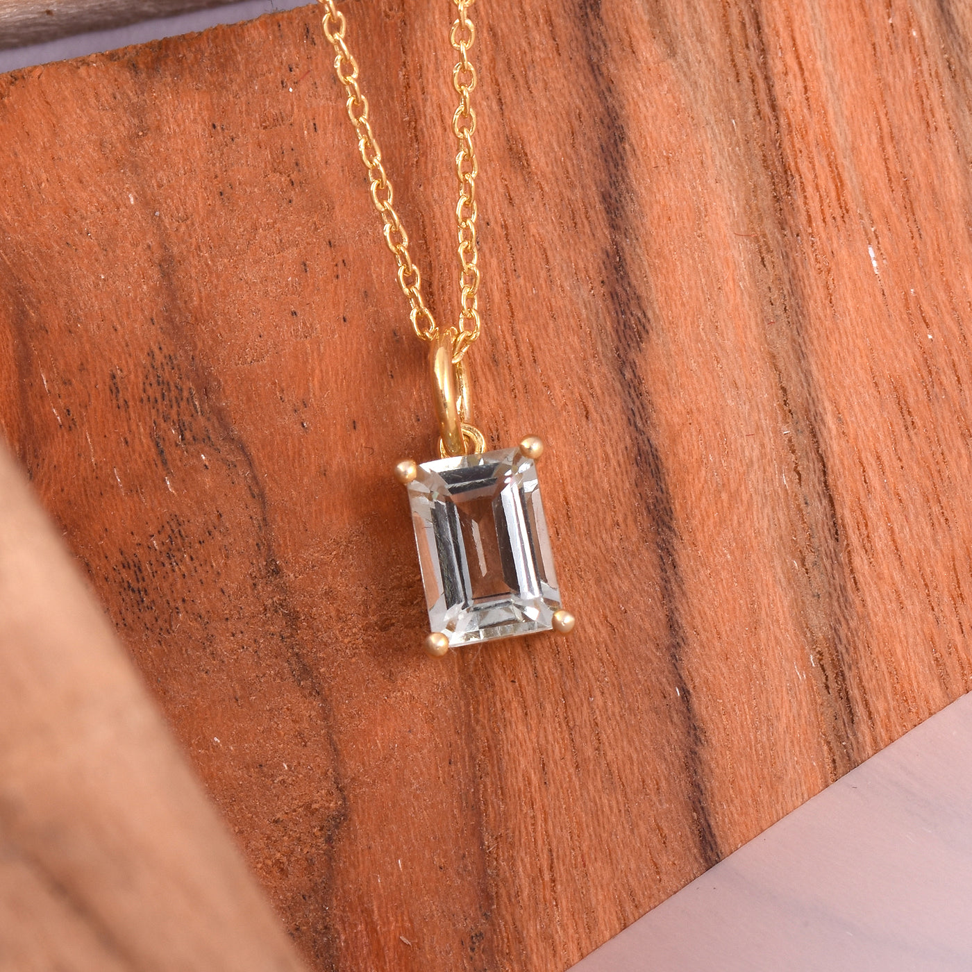 Solitaire Octagon Green Amethyst Chain Necklace