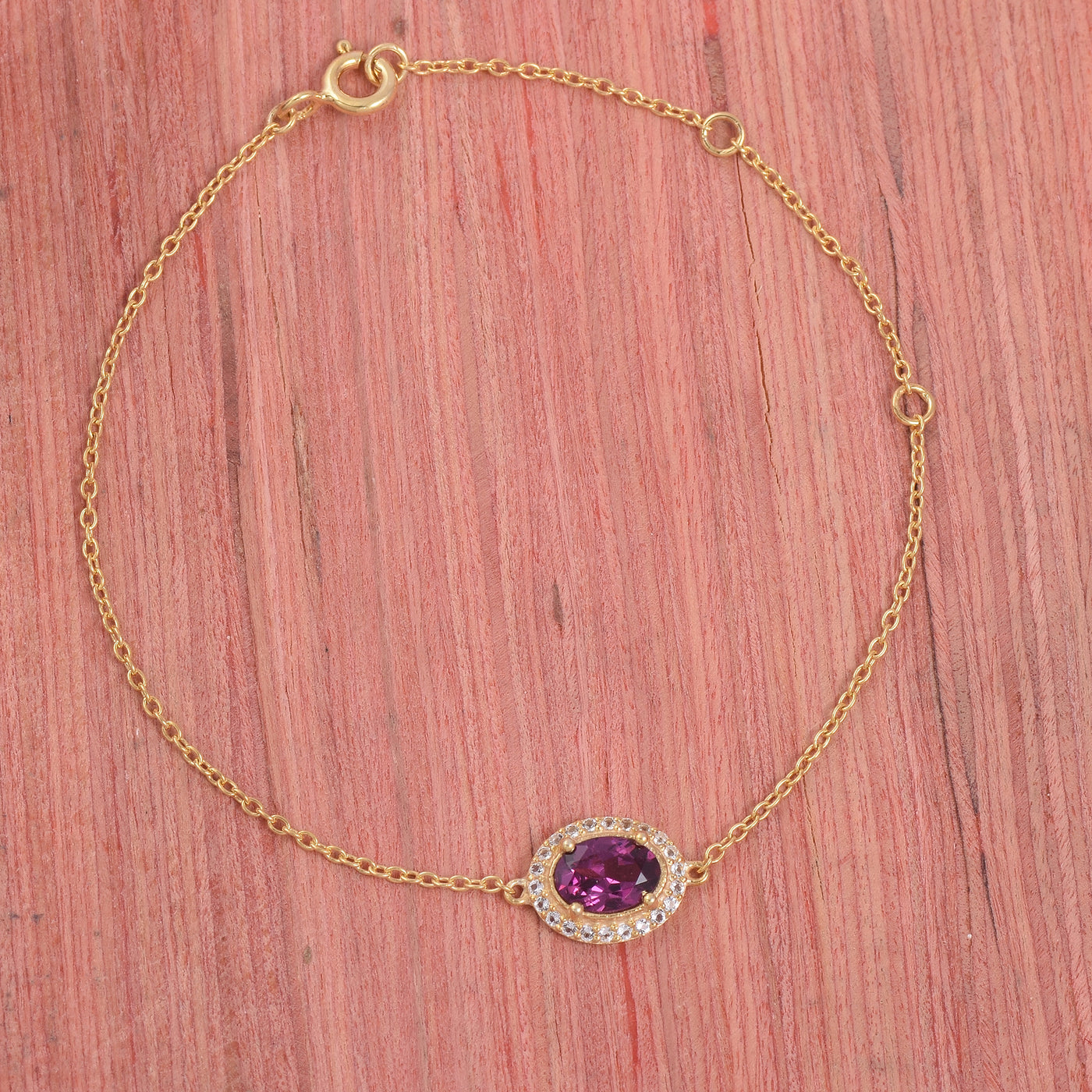 Oval Rhodolite Halo Adujstable Bracelet