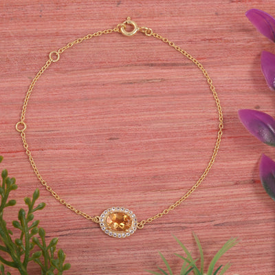 Oval Citrine Halo Adujstable Bracelet