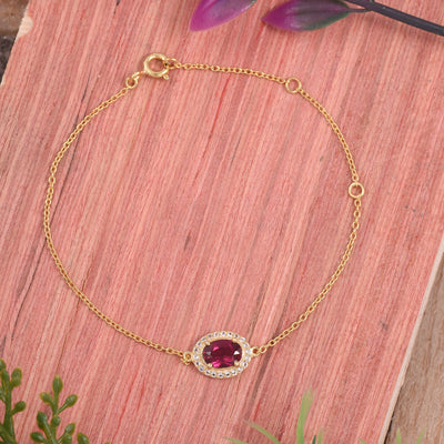 Oval Lab Ruby Halo Adujstable Bracelet