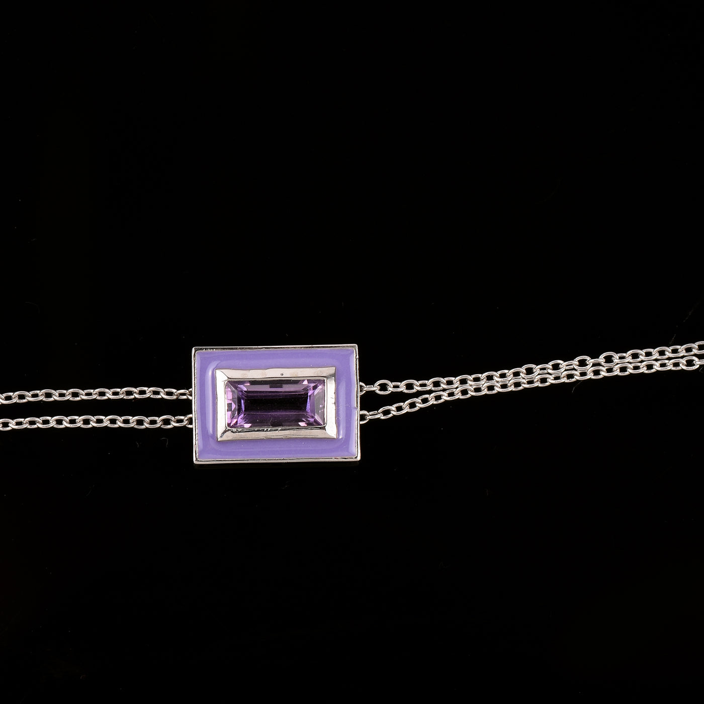 Baguette Amethyst Enamel Chain Bracelet