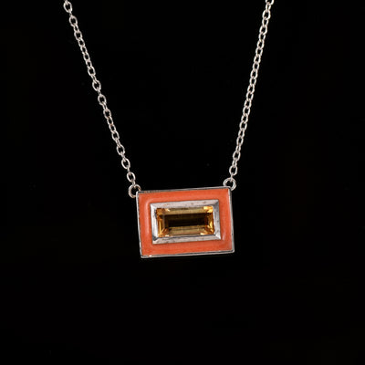 Dainty Citrine Enamel Chain Necklace