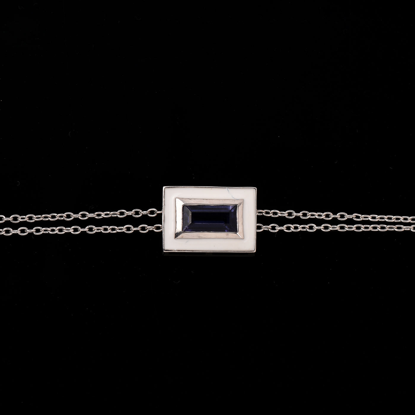 Baguette Iolite Enamel Chain Bracelet