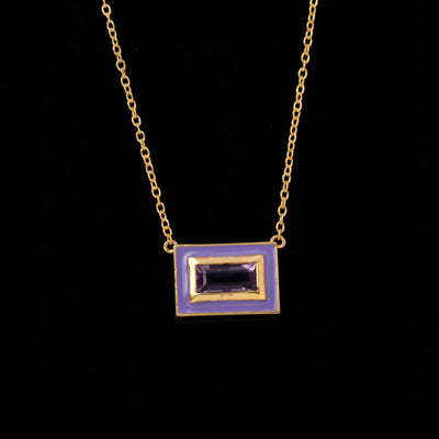 Baguette Amethyst Enamel Silver Chain Necklace