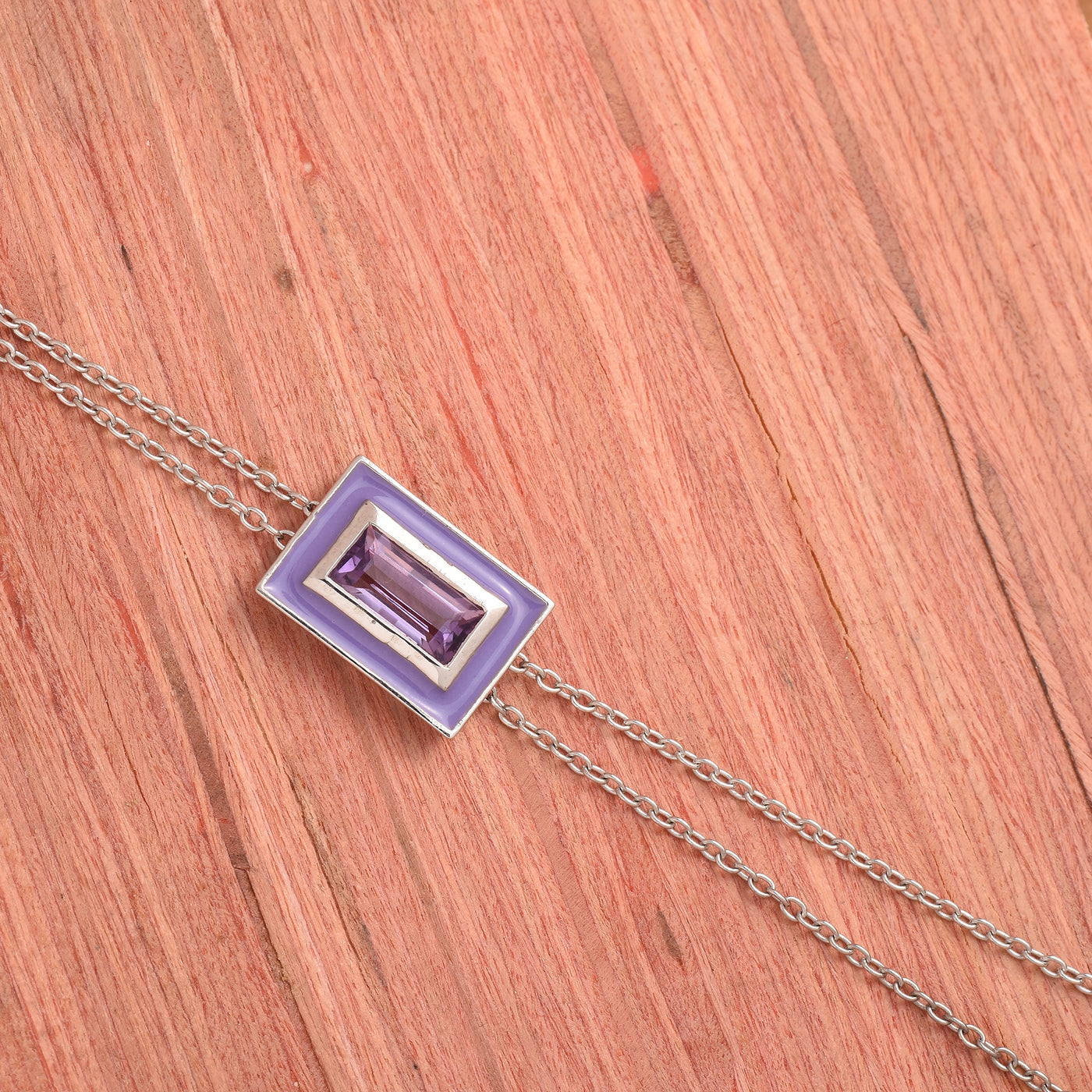 Baguette Amethyst Enamel Chain Bracelet