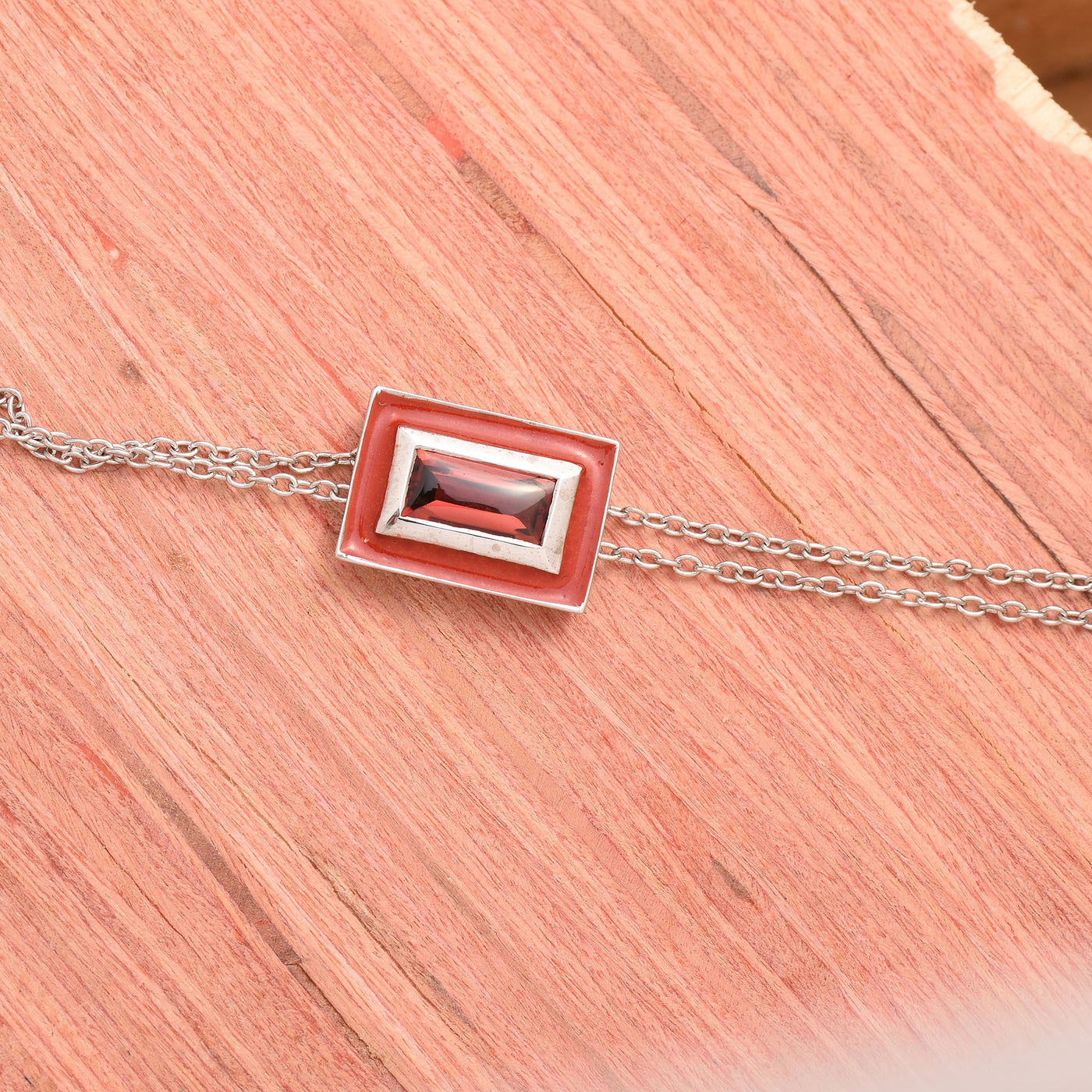 Baguette Garnet Enamel Chain Bracelet