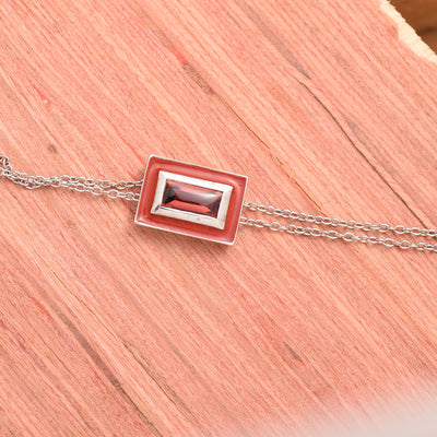 Baguette Garnet Enamel Chain Bracelet