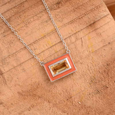 Dainty Citrine Enamel Chain Necklace