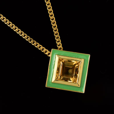 Square Citrine Enamel Hued Chain Necklace